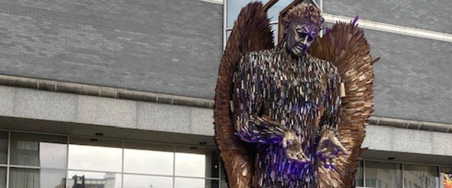 Knife Angel sculpture outside the Royal Armouries in Leeds